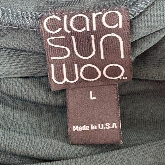 Clara Sun Woo Pull On Pants Size L Green Stretch Pockets Lagenlook Boho USA - Picture 4 of 9